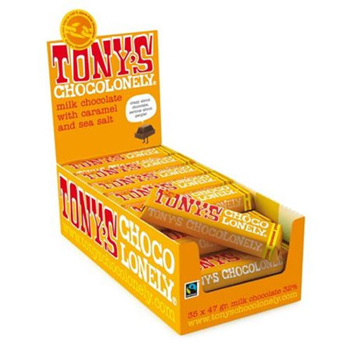 Tonys Chocolonely Chocolate - SMALL Milk Chocolate Caramel & Sea Salt X 35 X 47g