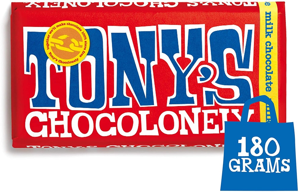 Tonys Chocolonely Chocolate - LARGE Milk Chocolate X 15 X 180g