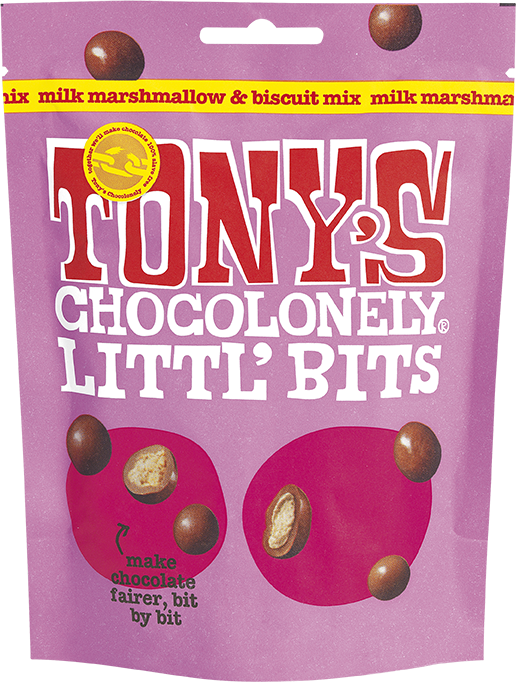 [SUPPLIER ISSUE] Tonys Chocolonely Littl Bits Mix - Milk Marshmallow & biscuit X 8 X 100g