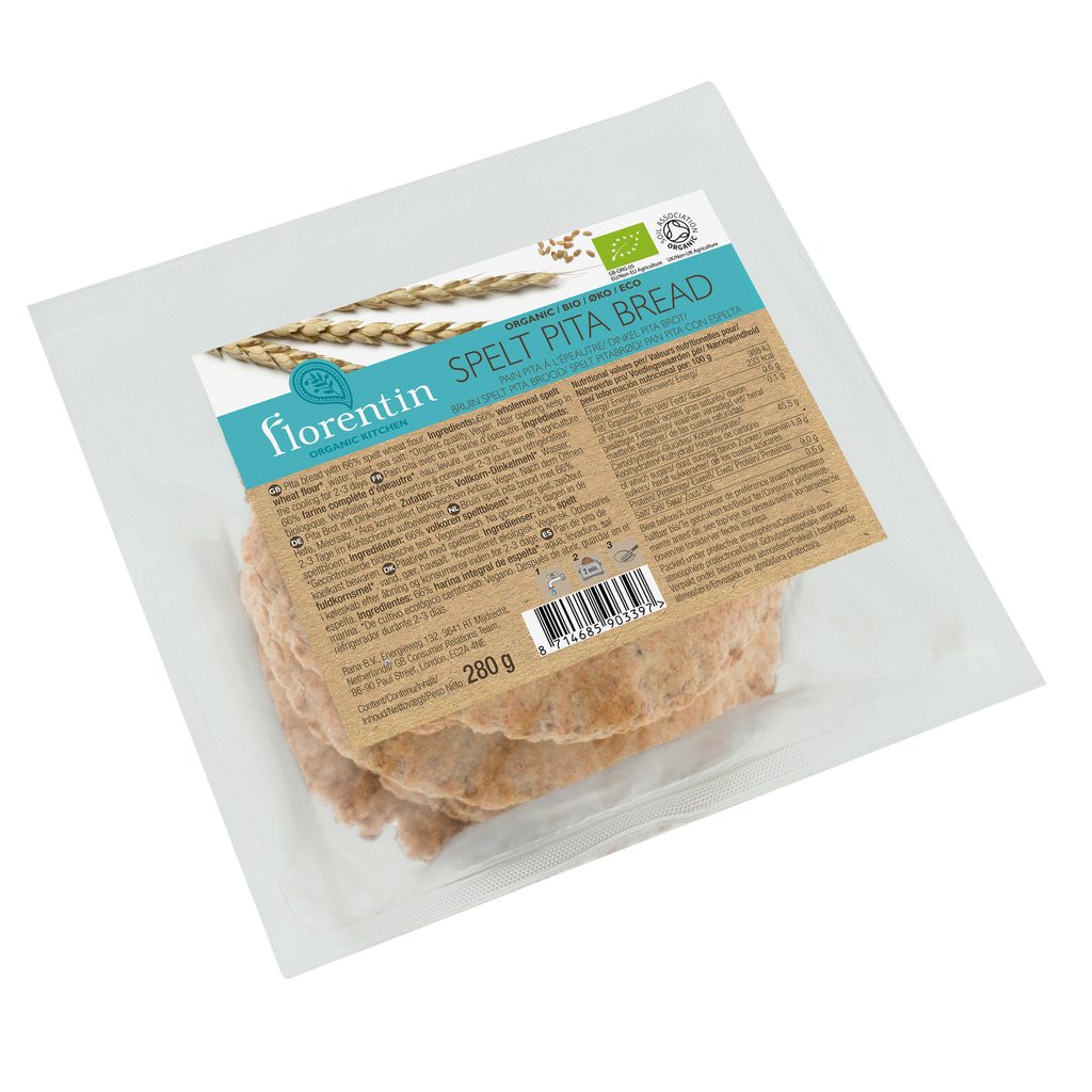 Florentin Organic Pita Bread - SMALL Wholemeal Spelt 4pc 280g