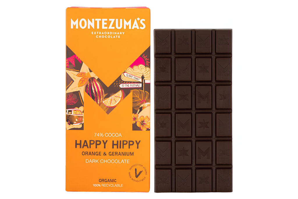 Montezumas Vegan Chocolate Bars - DARK 74% Happy Hippy X 12 X 90g