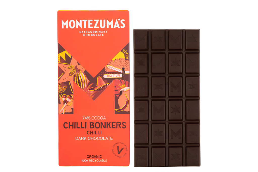 Montezumas Vegan Chocolate Bars - DARK 74% Chilli Bonkers X 12 X 90g