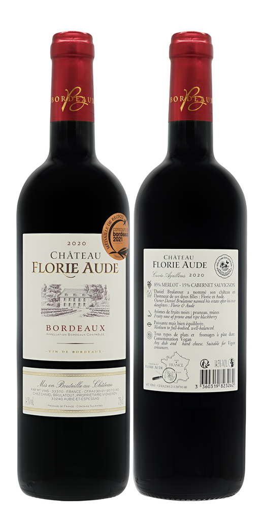 Chateau Florie Aude Red Wine - Merlot Cabernet Bordeaux 2020 14.5% ABV X 6 X 750ml