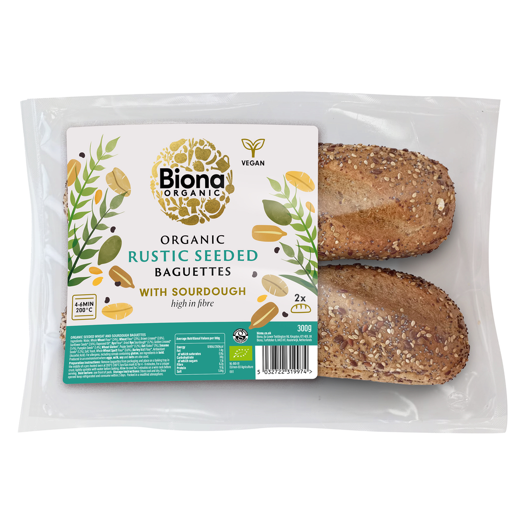 Biona Organic Sourdough Bread - Baguette Rustic Seeded X 6 X 300g