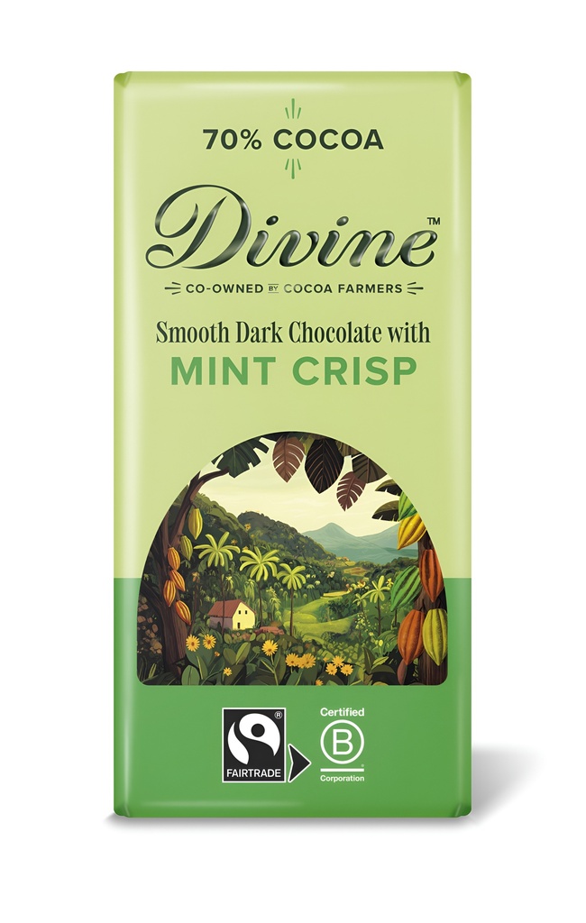 Divine Chocolate Bars - DARK 70% Smooth with Mint Crisp X 15 X 90g