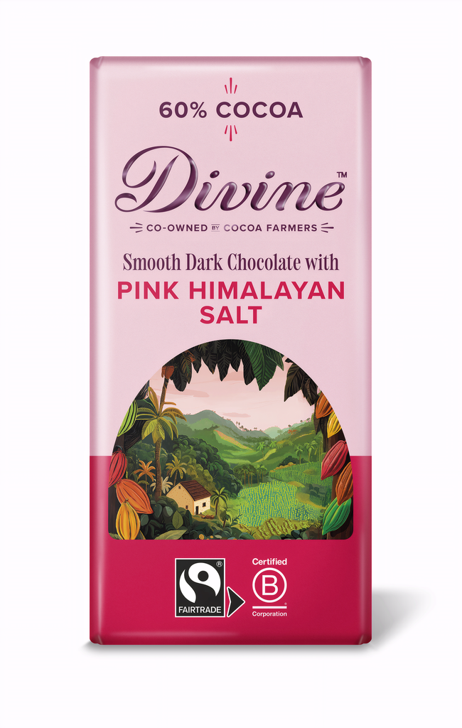 Divine Chocolate Bars - DARK 60% Smooth with Pink Himalayan Salt X 15 X 90g