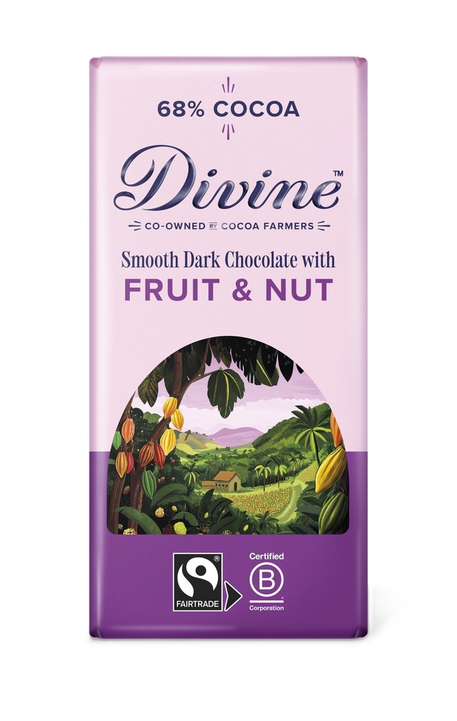 Divine Chocolate Bars - DARK 68% Smooth with Fruit & Nut X 15 X 90g