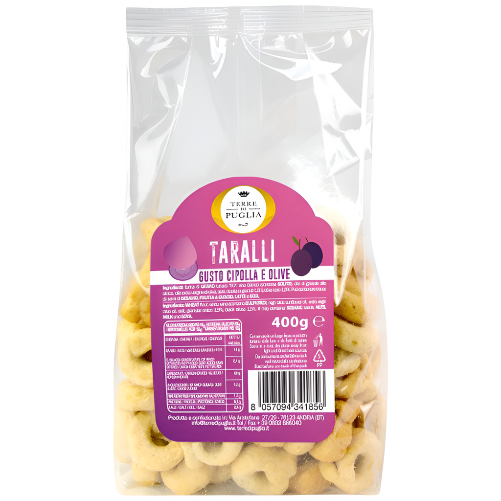 Terre Di Puglia Taralli - Onion and Olives X 10 X 400g