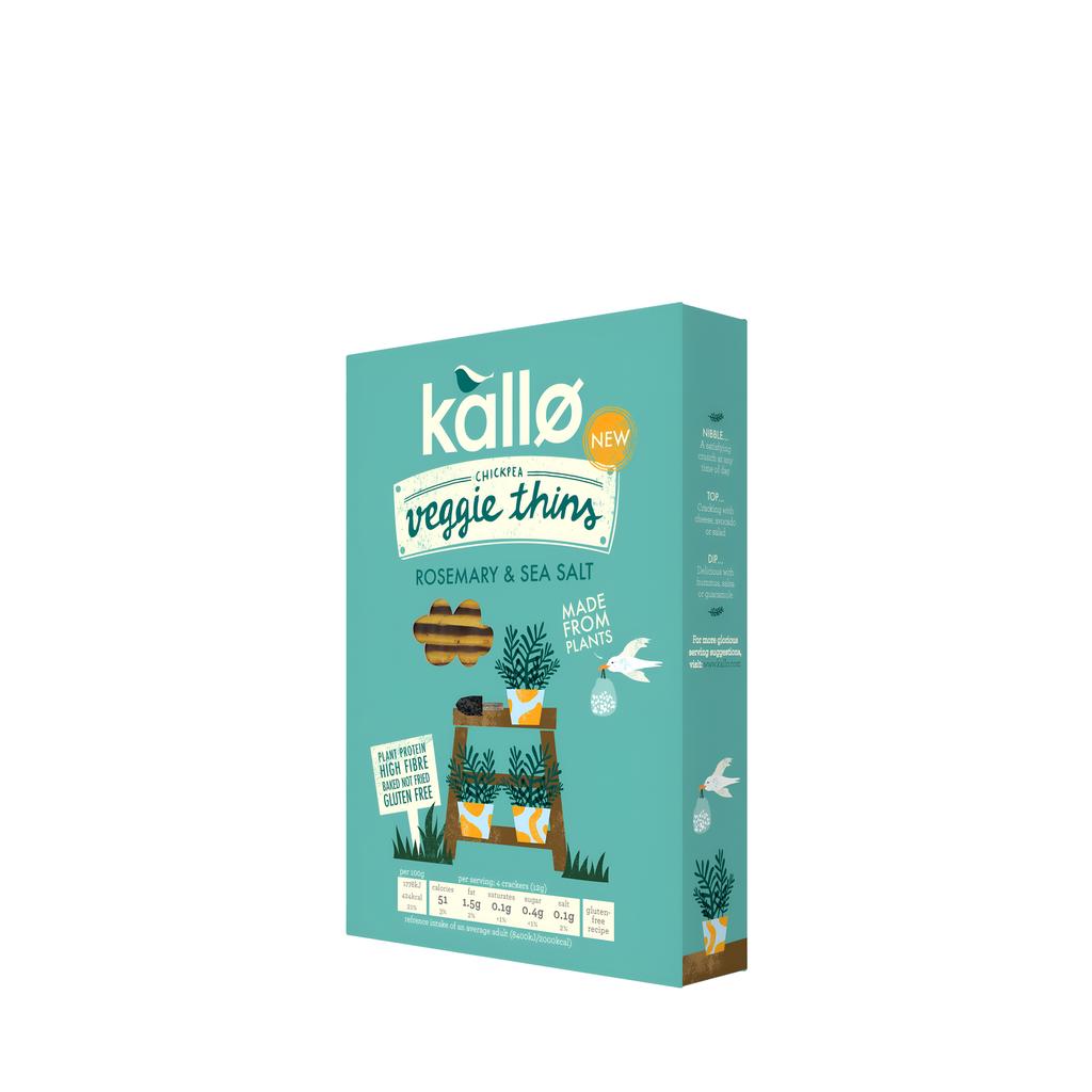Kallo Vegan Veggie Crackers - GF Rosemary and Sea Salt Thins X 12 X 100g