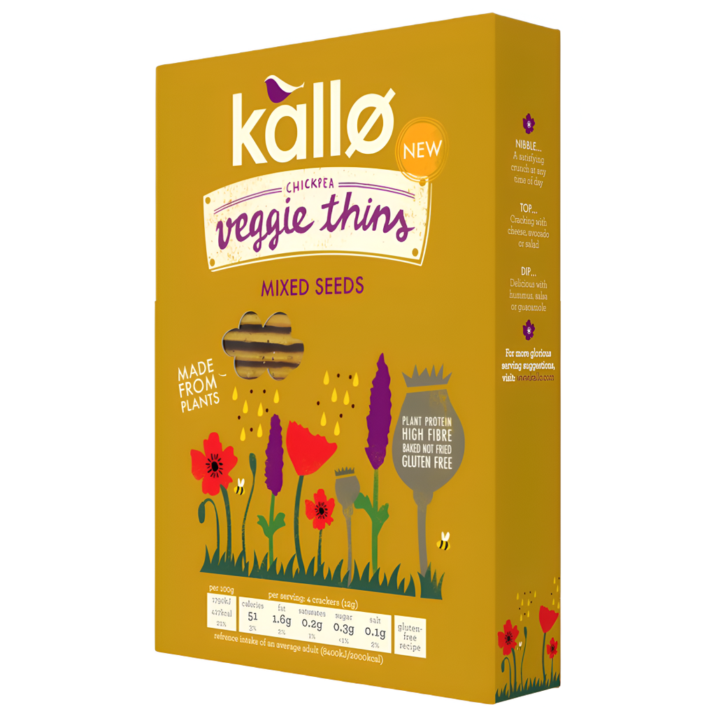 Kallo Vegan Veggie Crackers - GF Mixed Seeds Thins X 12 X 100g