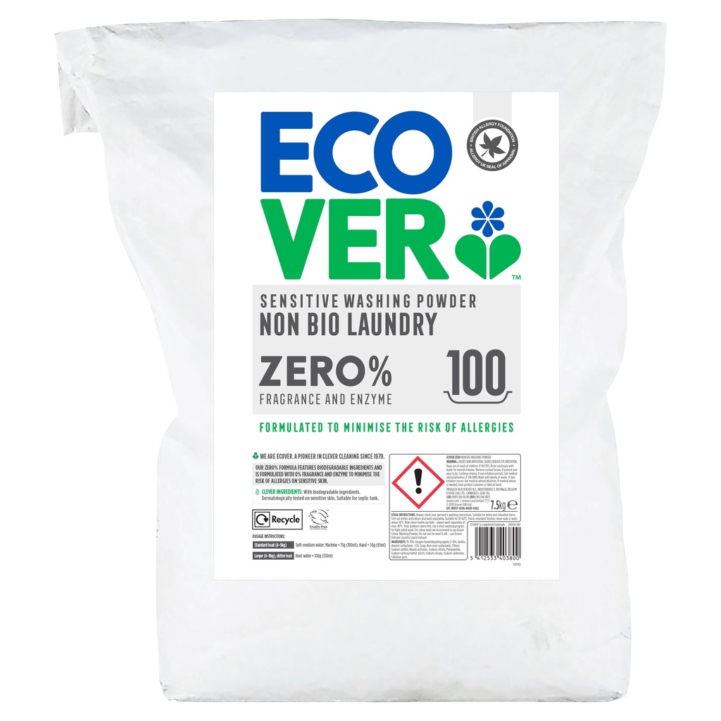 Ecover Laundry Powder - Non Bio Zero Fragrance & Enzyme 7.5KG