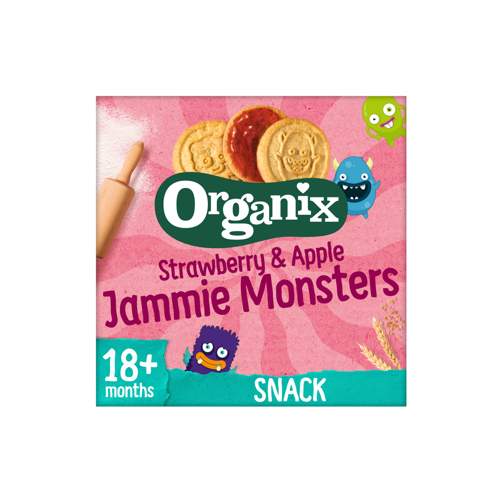Organix Organic Toddler Biscuits - Jammie Monsters Strawberry and Apple Sandwich X 4 X 64g