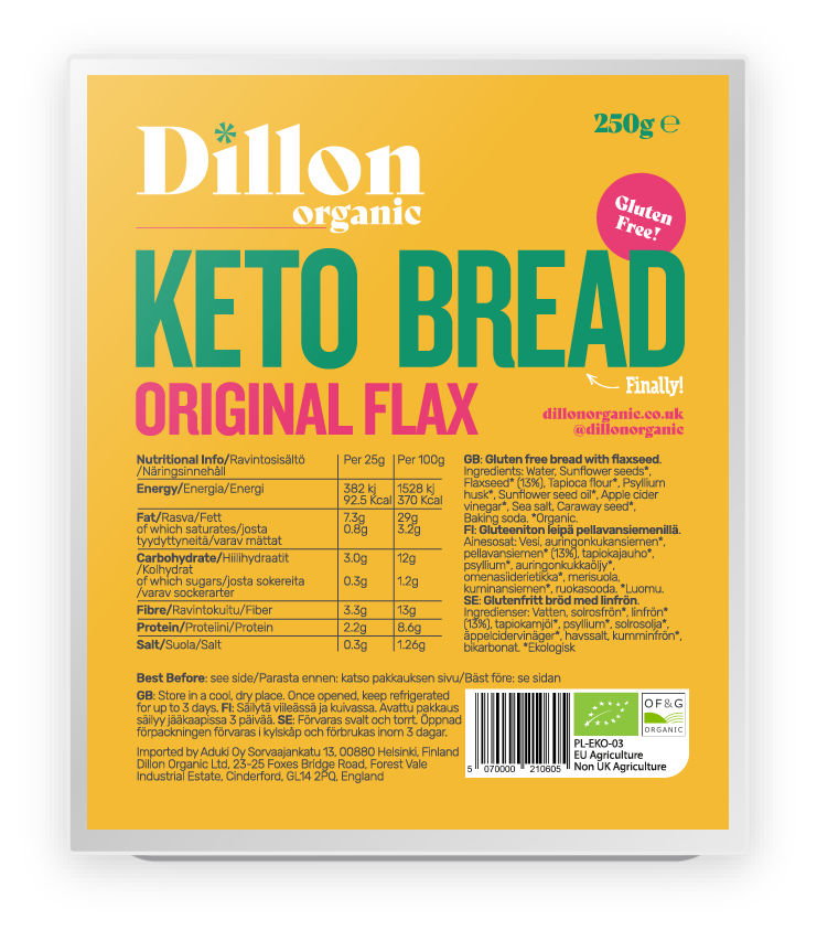 Dillon Organic Gluten Free Keto Bread - Original Flax X 6 X 250g