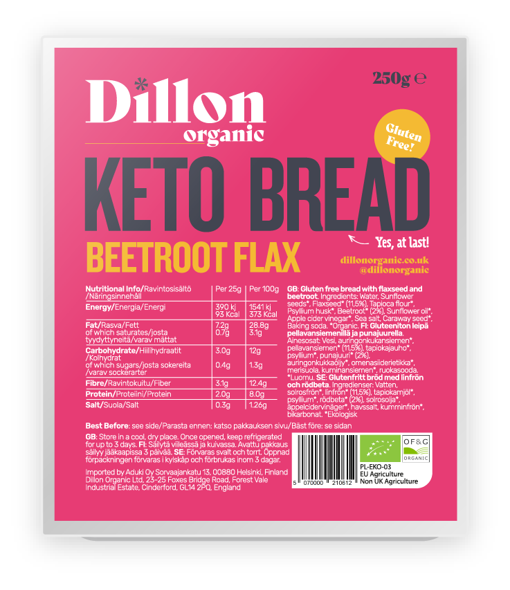 Dillon Organic Gluten Free Keto Bread - Beetroot Flax X 6 X 250g