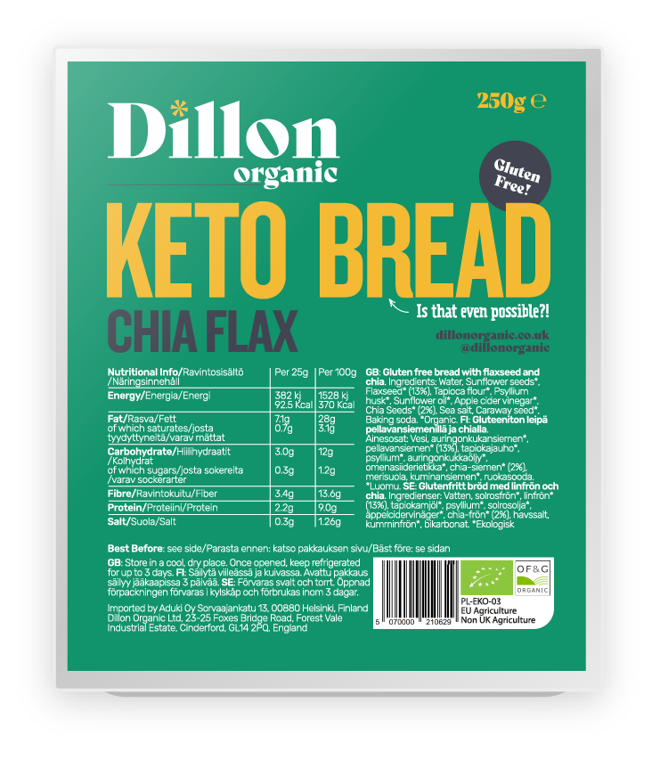 Dillon Organic Gluten Free Keto Bread - Chia Flax X 6 X 250g