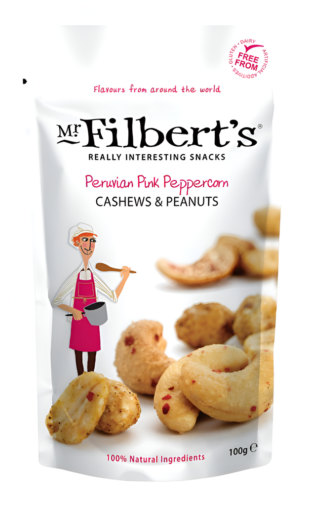 Mr Filberts Snacking Nuts - Cashews & Peanuts Peruvian Pink peppercorn X 12 X 100g