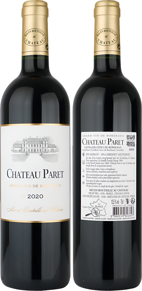 Chateau Paret Red Wine - Merlot Cabernet Sauvignon Franc Bordeaux 2020 13.5% ABV X 6 X 750ml