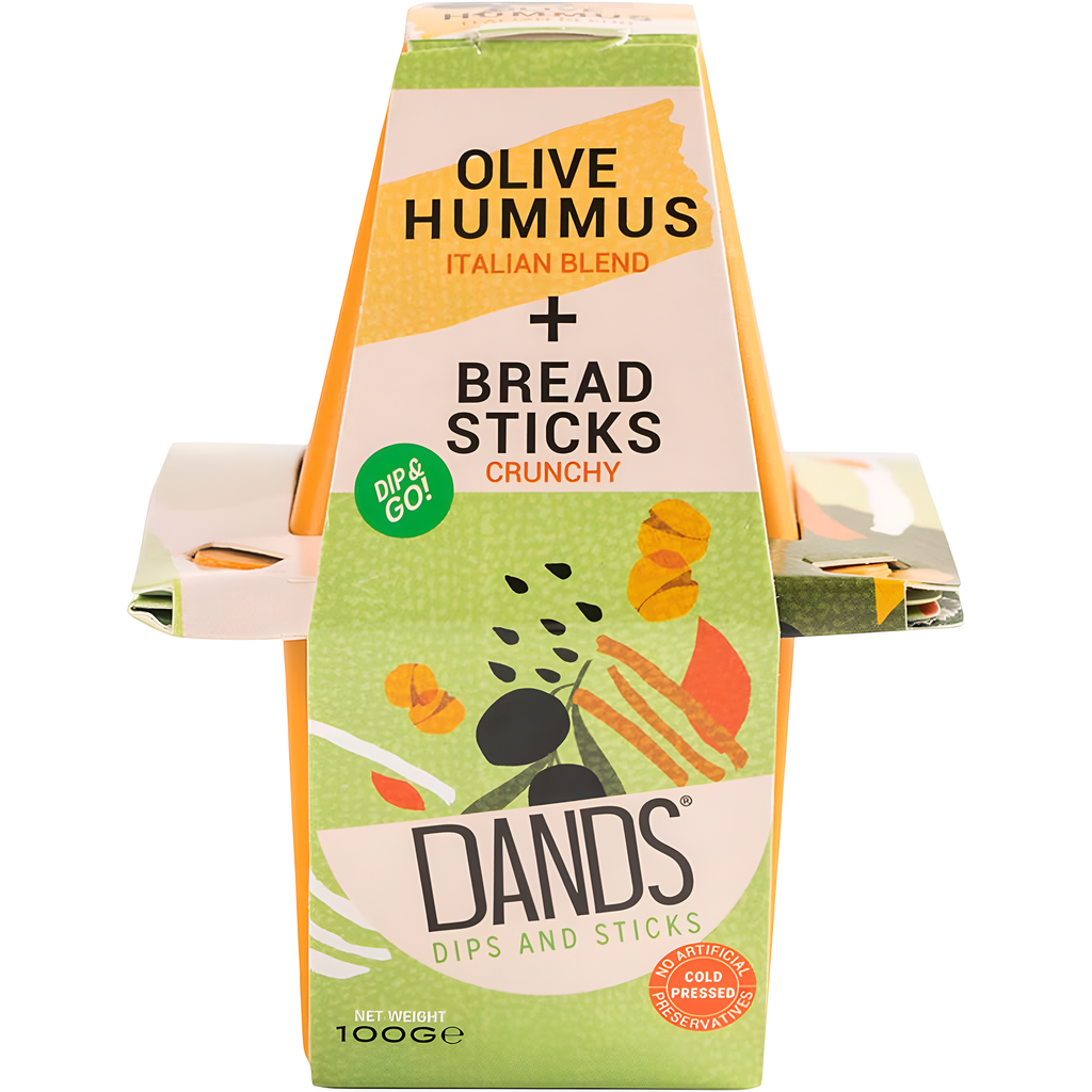 Dands Dip and Stick Snack Pots - Olive Hummus & Breadsticks 110g
