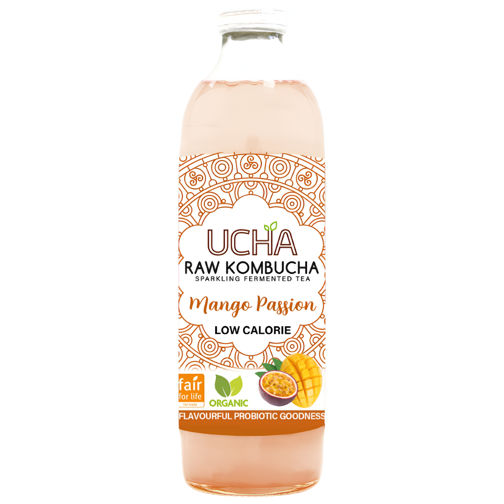 Ucha Organic Raw Kombucha - BOTTLE Mango Passion X 12 X 350ml