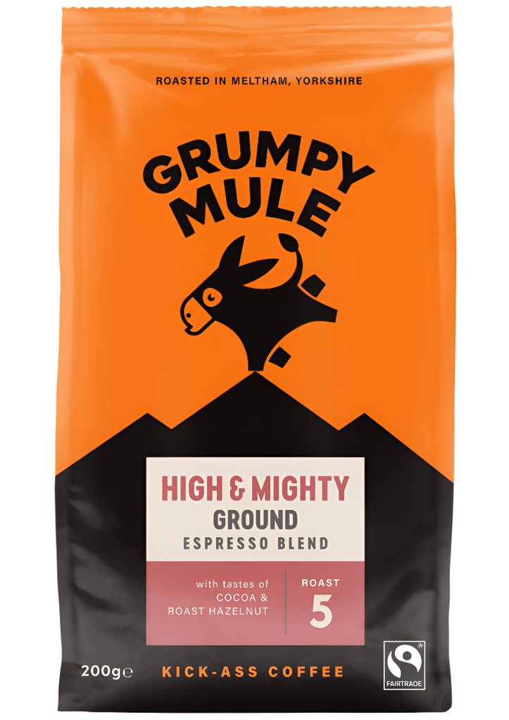 Grumpy Mule Coffee - GROUND Organic High and Mighty Espreso Blend X 6 X 200g