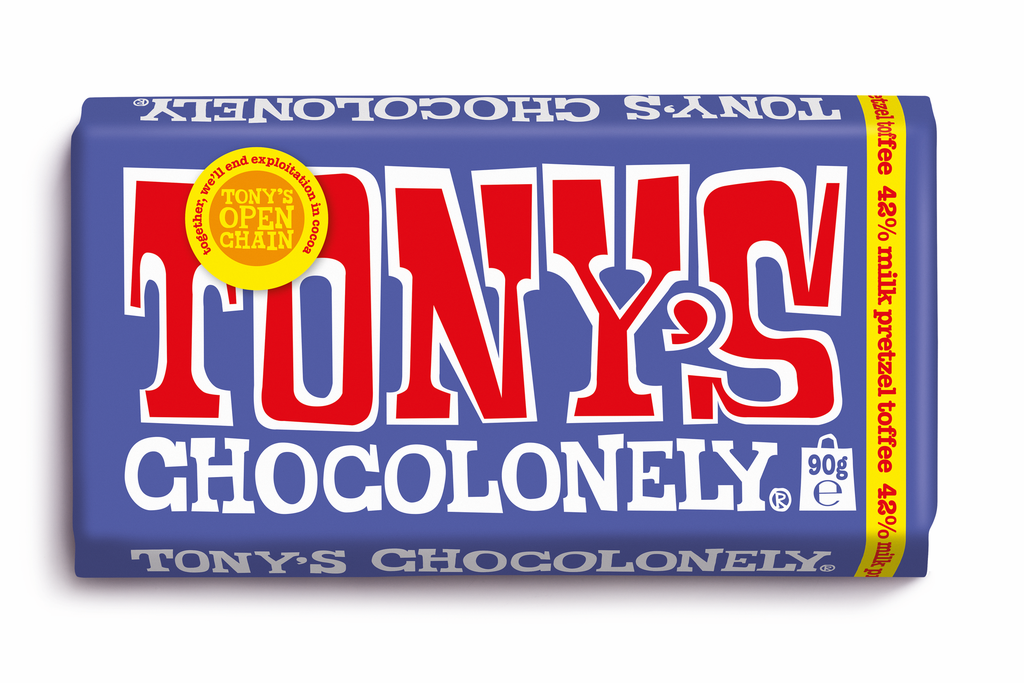 Tonys Chocolonely Chocolate - MEDIUM 42% Milk Pretzel Toffee X 21 X 90g