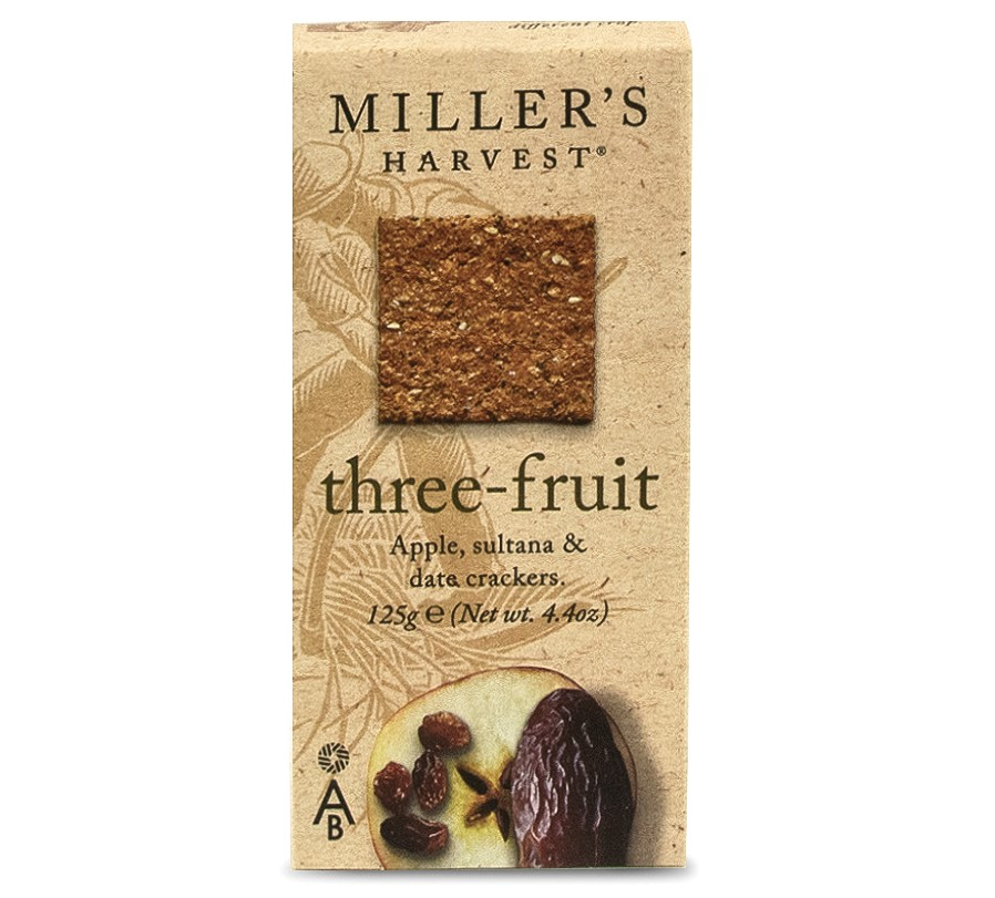 Millers Harvest Crackers - Three Fruit X 6 X 125g