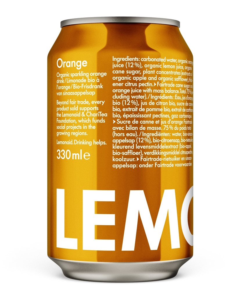 Lemonaid Organic Sparkling Soft Drink - CAN Orange X 12 X 330ml