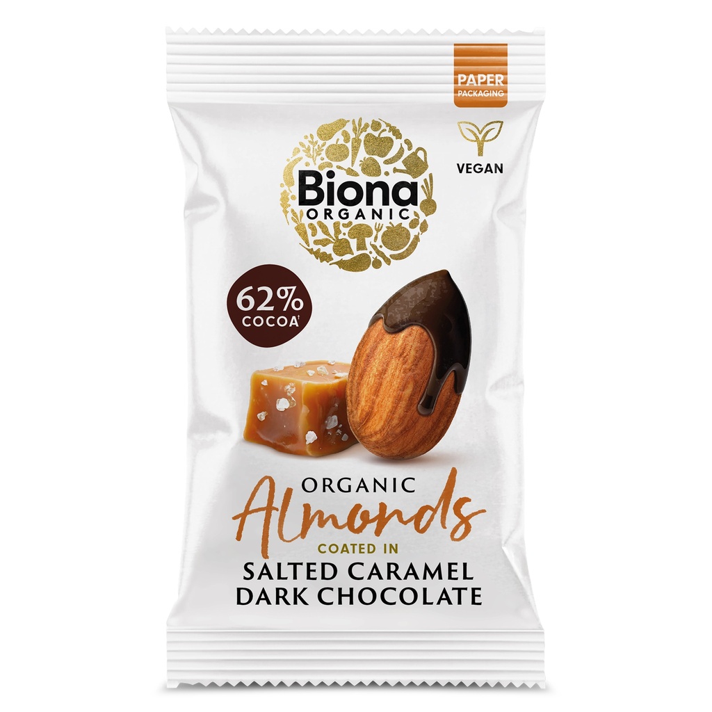 Biona Organic Coated Nuts - Dark Chocolate Salted Caramel Roasted Almonds X 10 X 30g