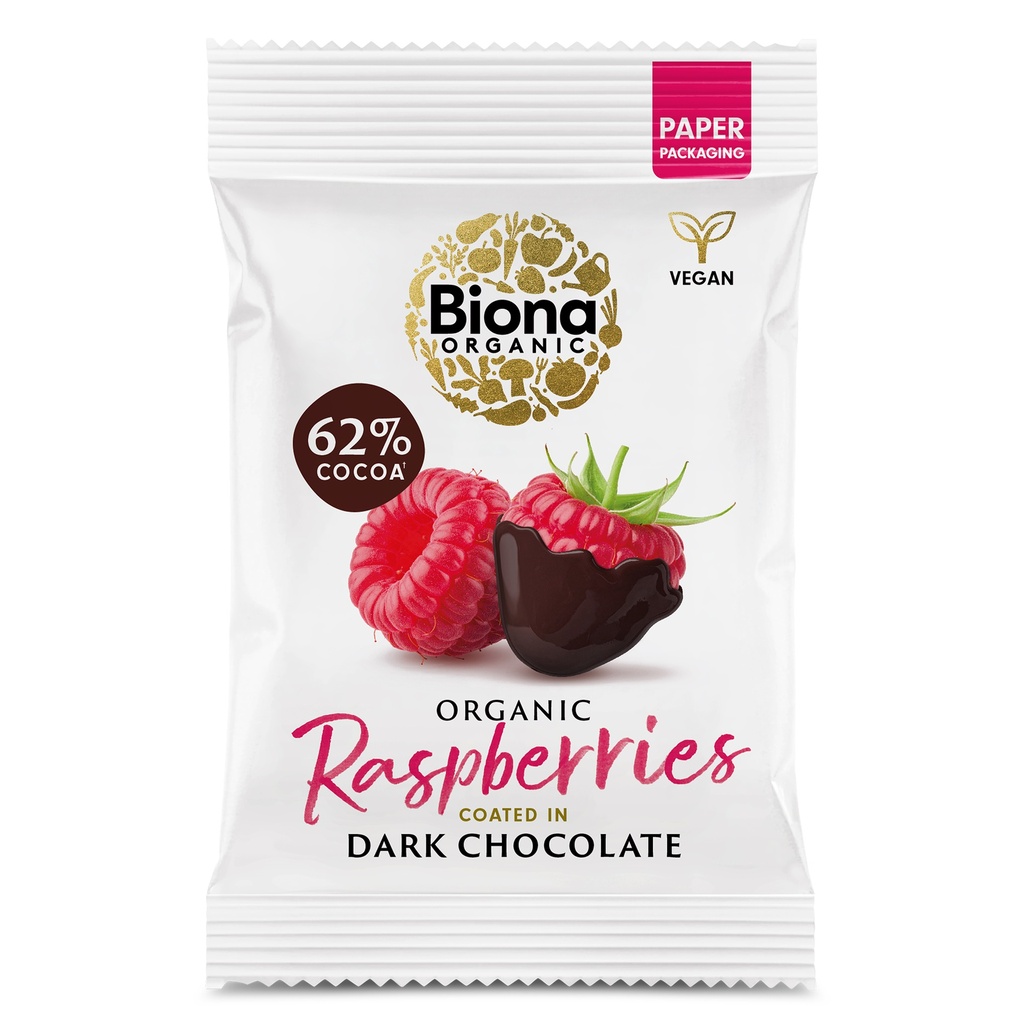Biona Organic Coated Fruits - Dark Chocolate Raspberries X 10 X 45g