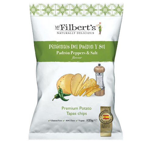 Mr Filberts Potato Chips - Padron Peppers and Salt X 10 X 125g
