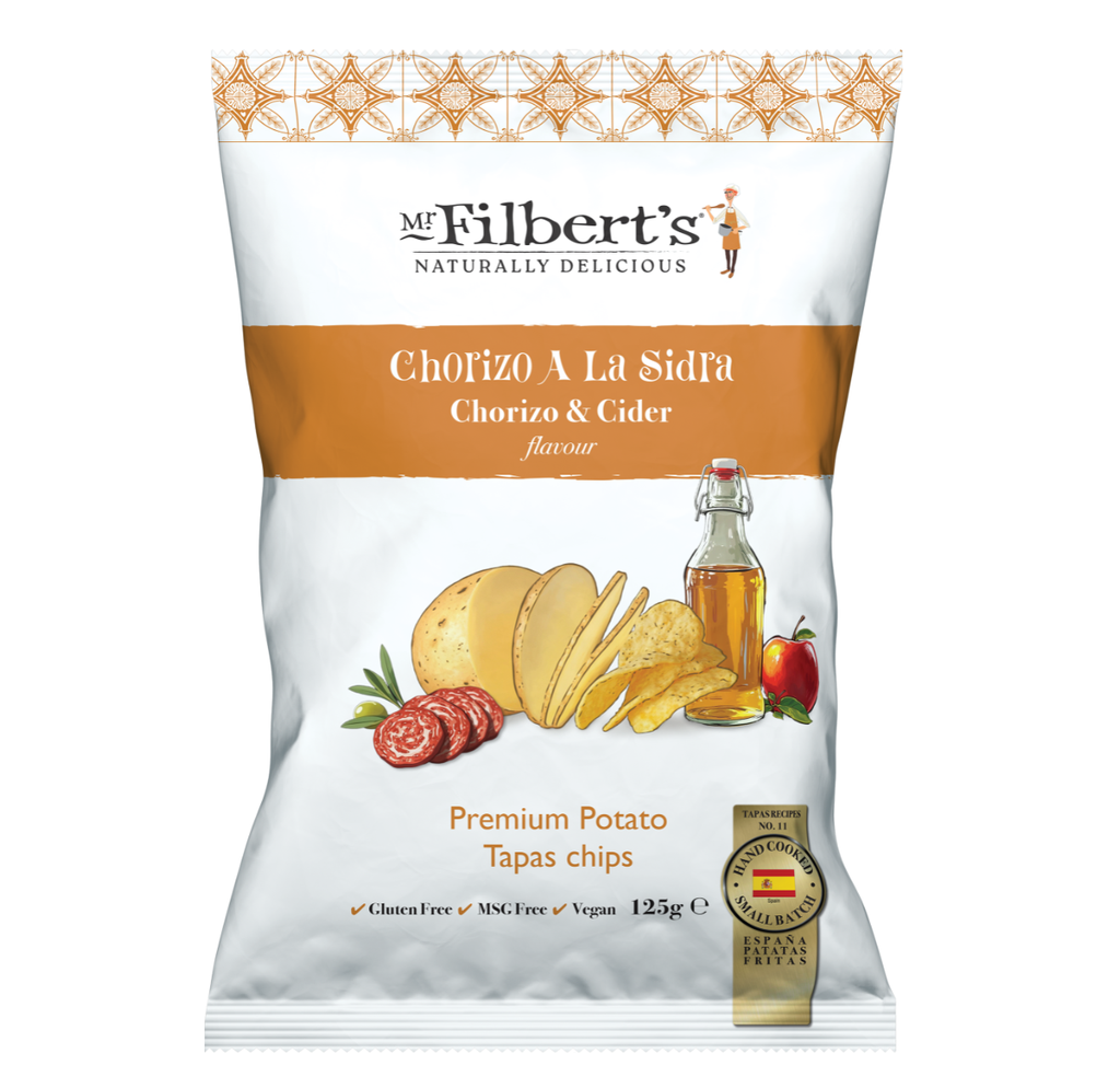 Mr Filberts Potato Chips - Chorizo and Cider X 10 X 125g