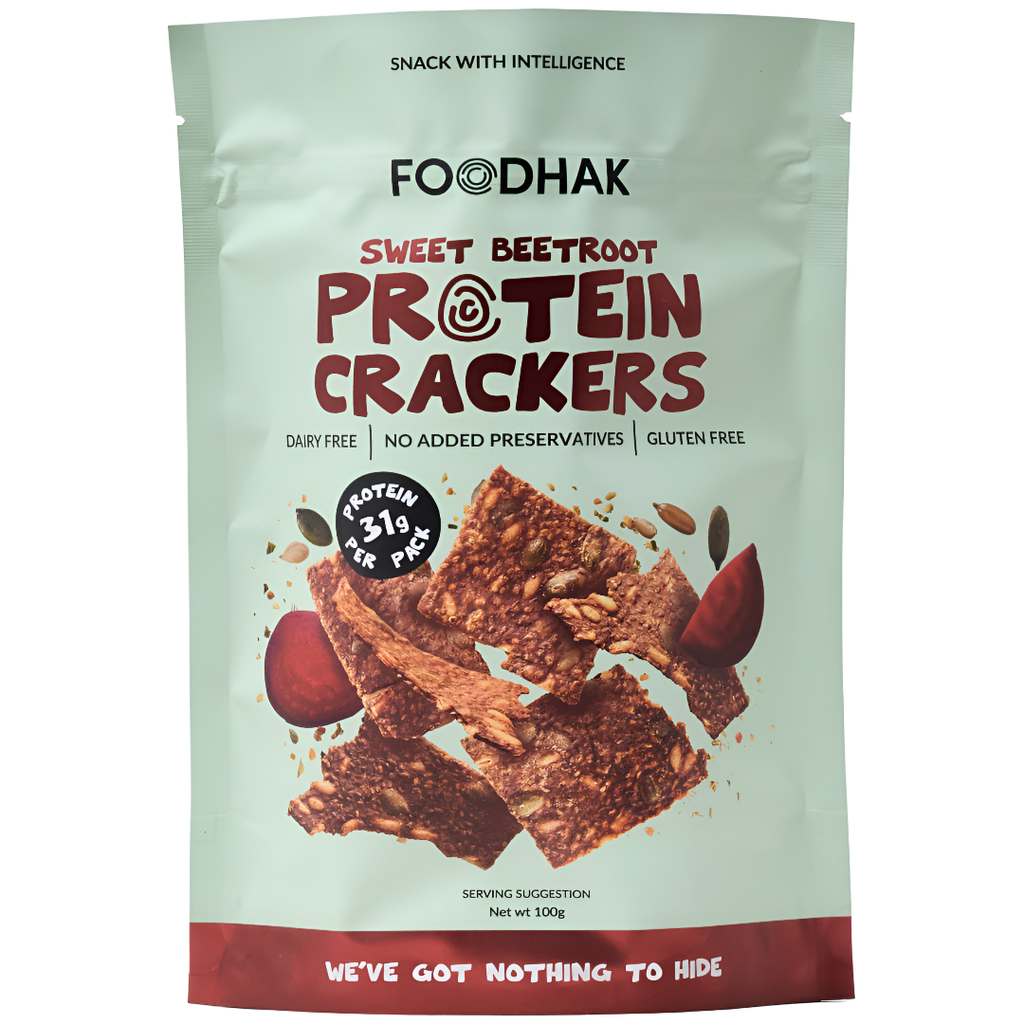 [20% OFF] Foodhak Gluten Free Protein Crackers - Sweet Beetroot 100g