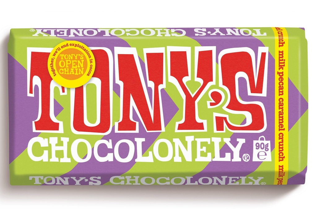 Tonys Chocolonely Chocolate - MEDIUM Milk Pecan Caramel Crunch X 21 X 90g
