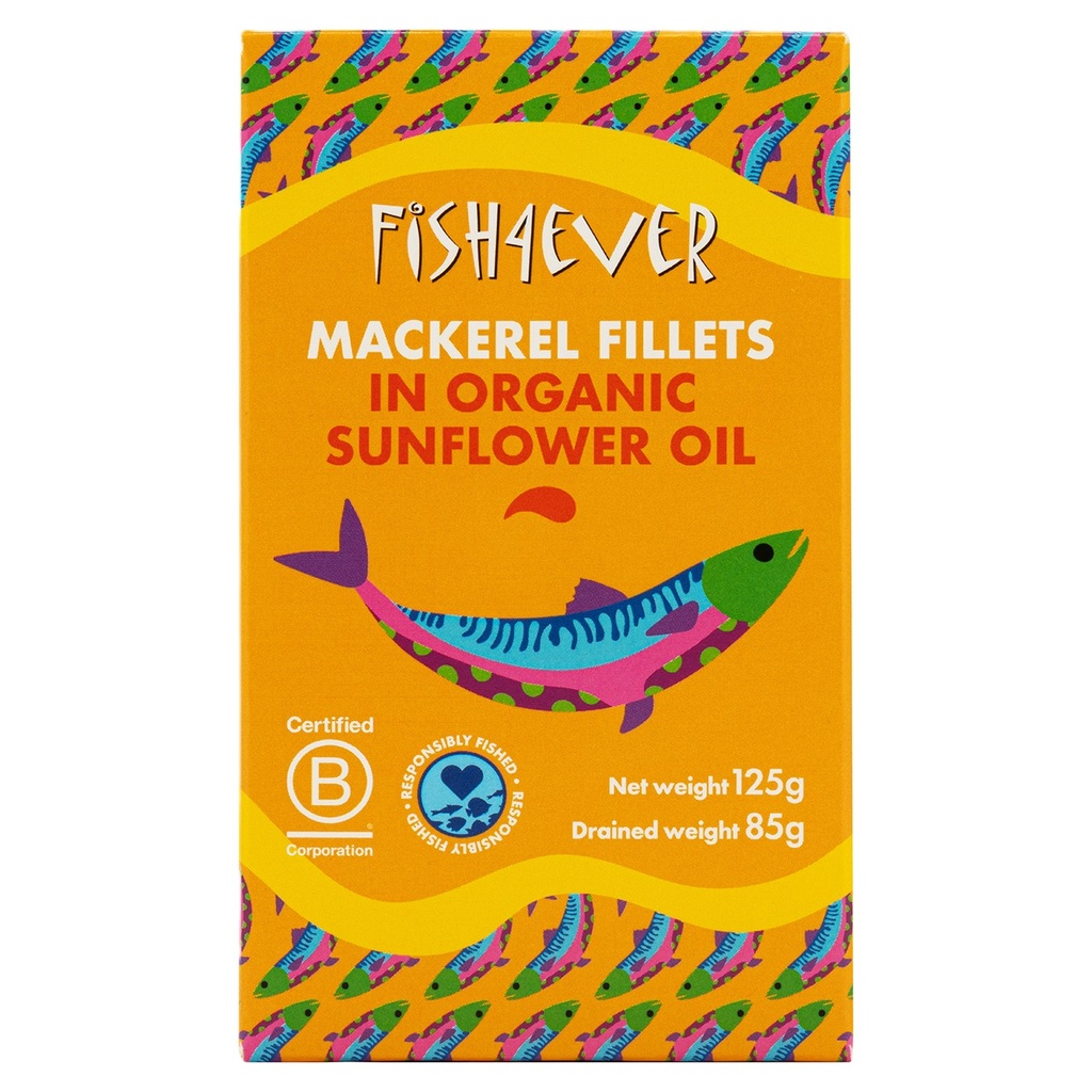 Fish 4 Ever Organic Mackerel - Fillets in Sunflower Oil X 10 X 125g