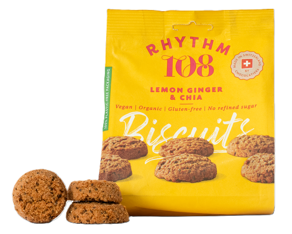 Rhythm 108 Vegan and GF Biscuits - Lemon Ginger and Chia Share Bag X 8 X 135g