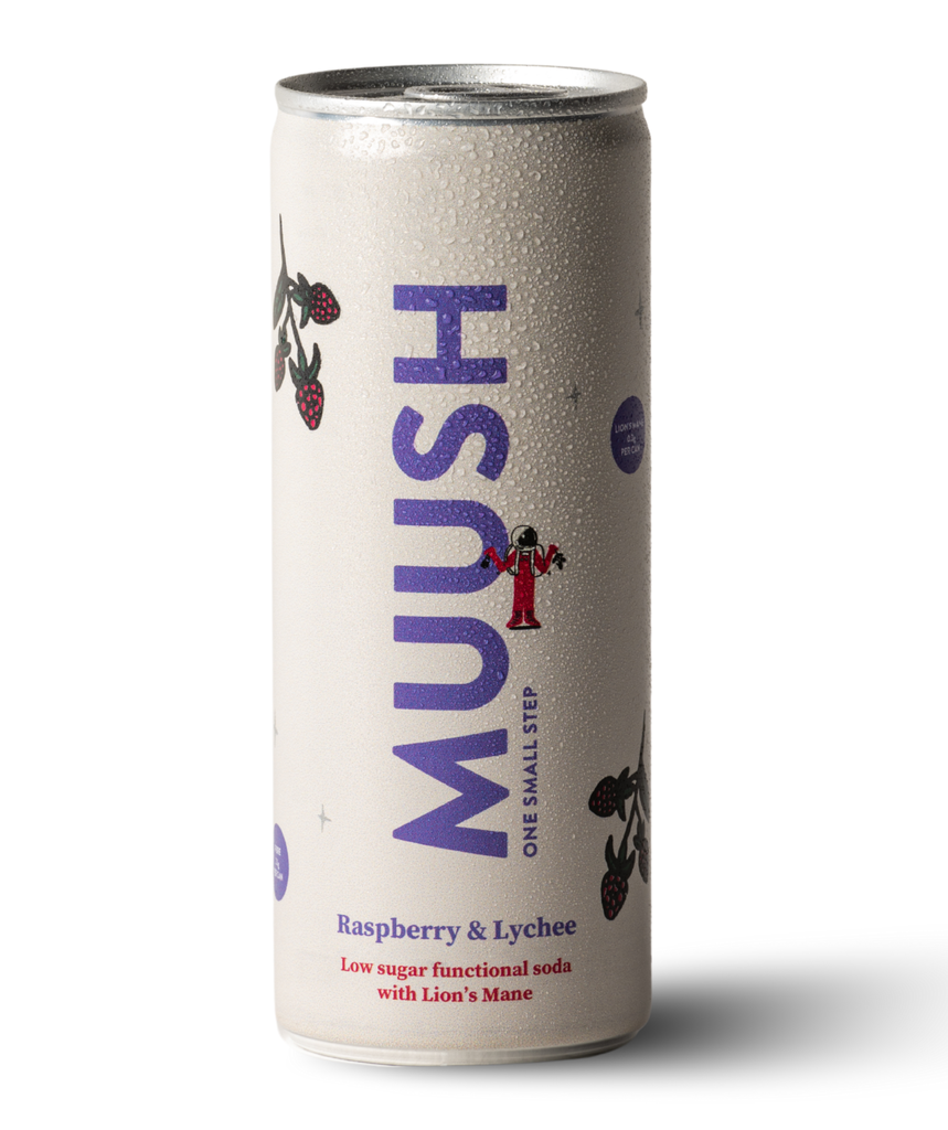 Muush Low Sugar Functional Soda - Raspberry and Lychee with Lion Mane X 12 X 250ml