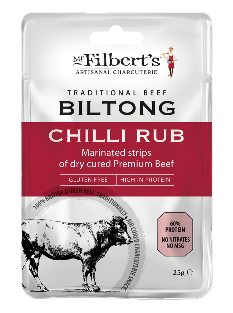 Mr Filberts Traditional Beef Biltong - Chilli Rub X 20 X 25g