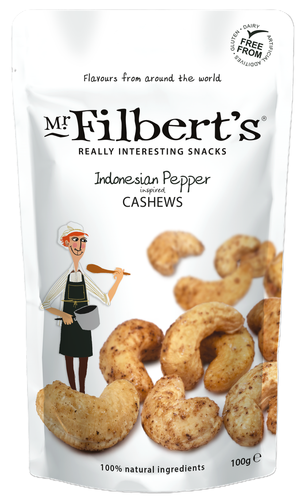Mr Filberts Snacking Nuts - Cashews Indonesian Peppered X 12 X 100g
