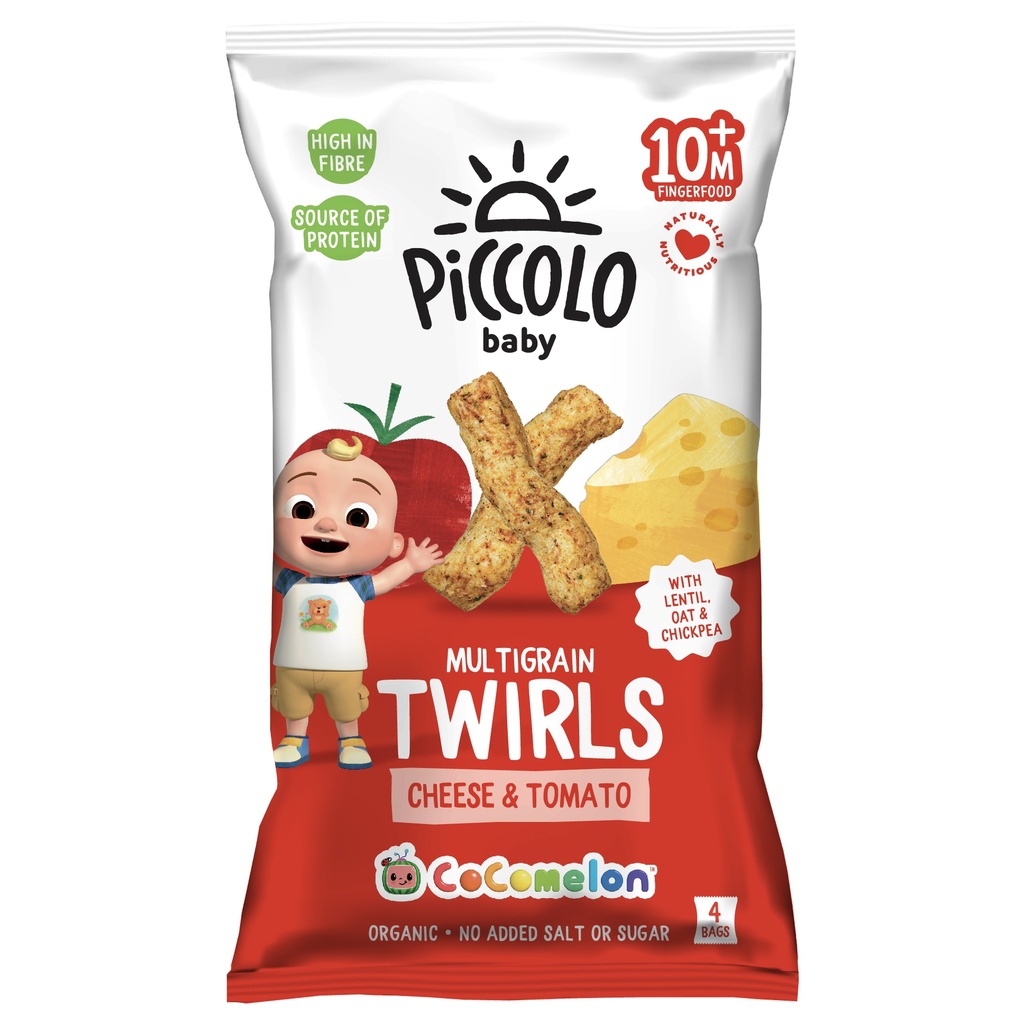 Piccolo Organic Baby Snacks - Cheese and Tomato Twirls Multigrain Puffs X 5 X (4x15g)