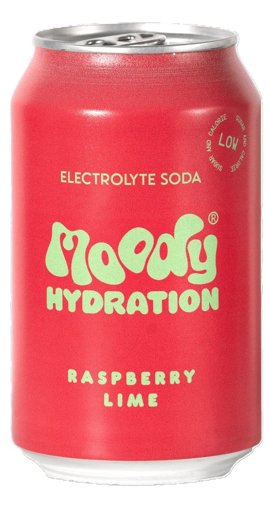 Moody Hydration Functional Soda - CAN Electrolyte Raspberry Lime X 12 X 330ml