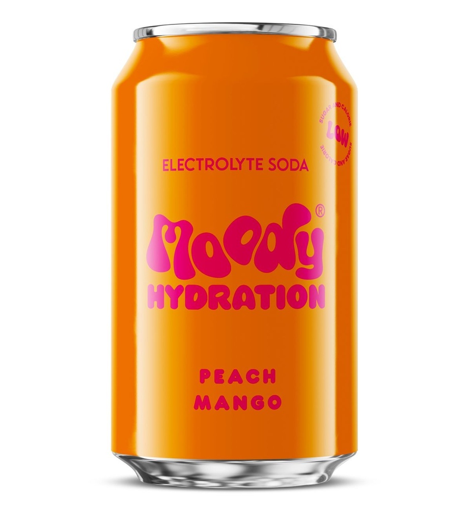 Moody Hydration Functional Soda - CAN Electrolyte Peach Mango X 12 X 330ml
