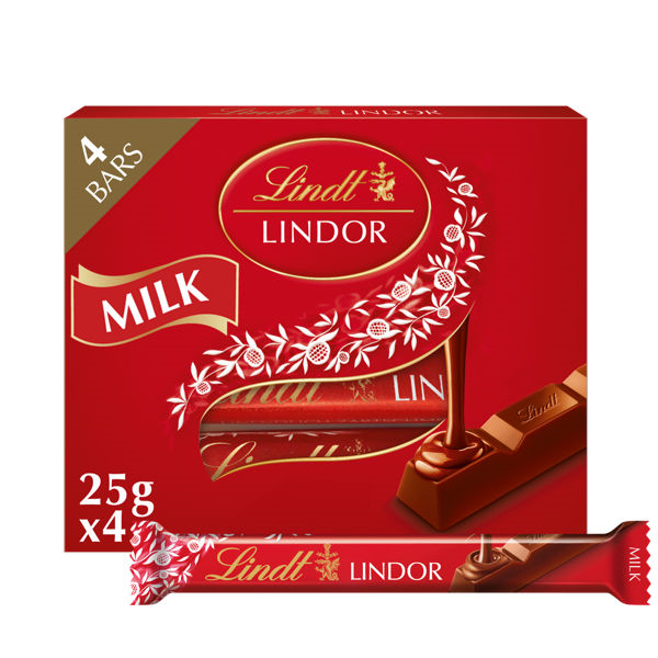 Lindt Lindor Chocolate - Milk Bars (4packs) X 12 X 25g