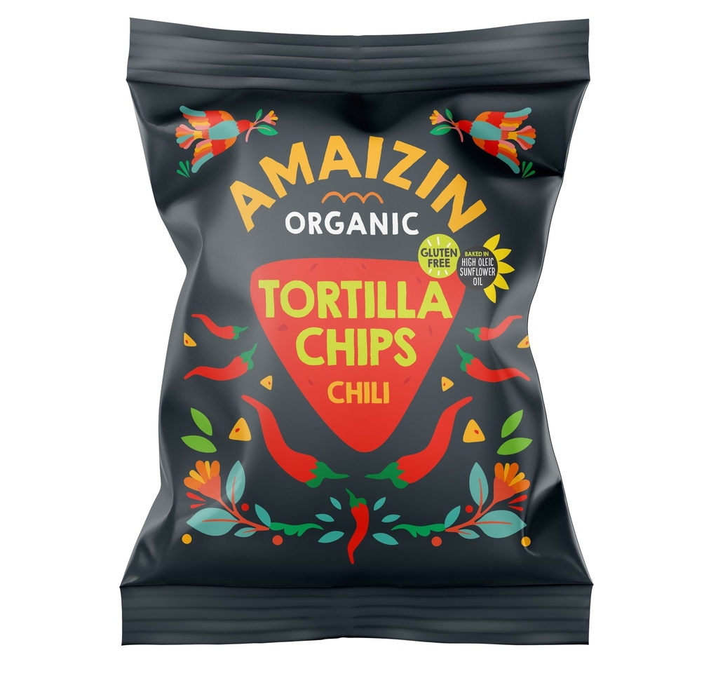 Amaizin Organic Corn Tortilla Chips - SMALL Chilli X 15 X 75g