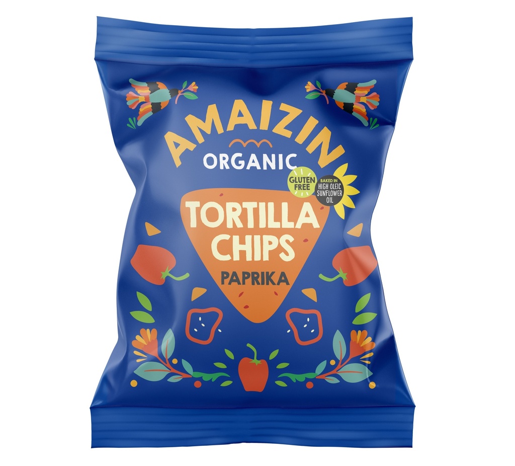 Amaizin Organic Corn Tortilla Chips - SMALL Paprika X 15 X 75g 