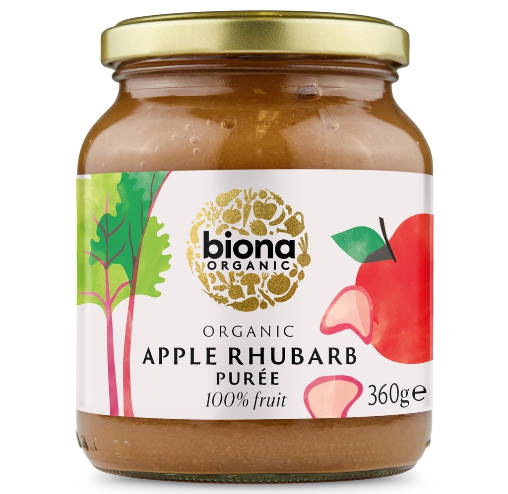 Biona Organic Fruit Puree - Apple and Rhubarb X 6 X 360g
