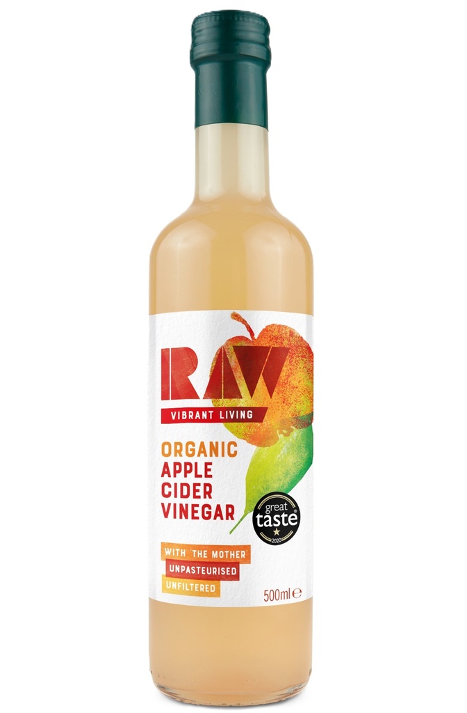 Raw Vibrant Living Organic Apple Cider Vinegar - Unfiltetered with Mother X 6 X 500ml