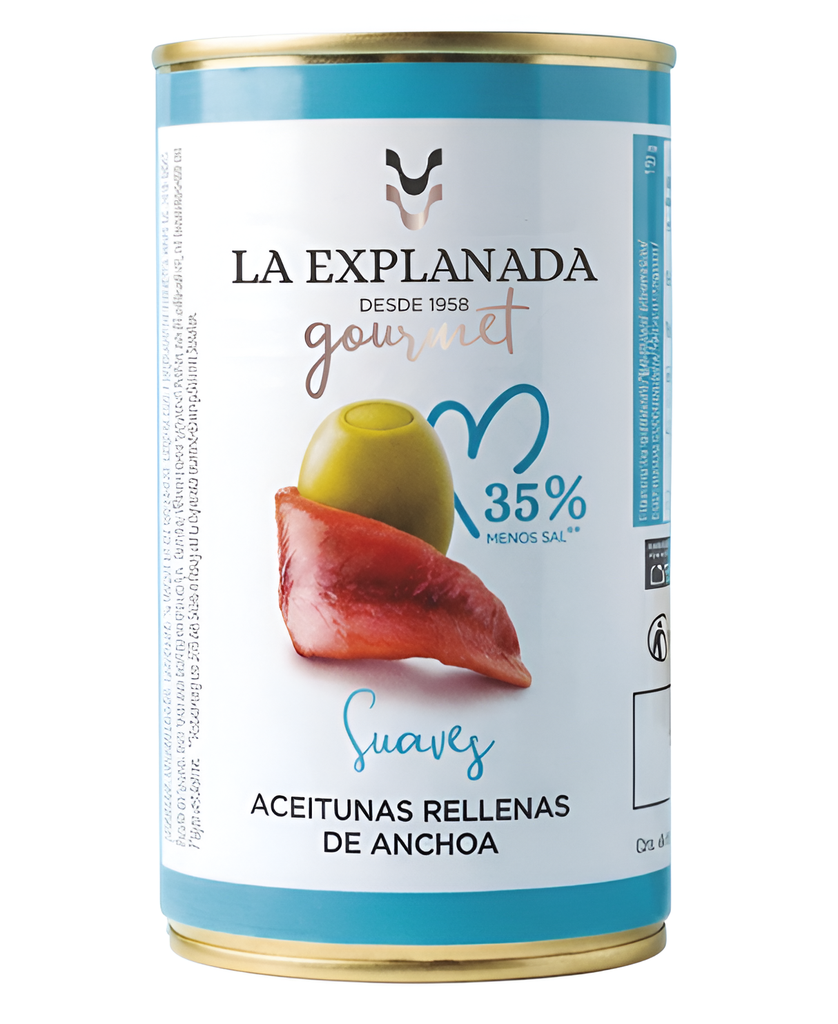 La Explanada Stuffed Olives - Low Salt Anchovy X 15 X 370g