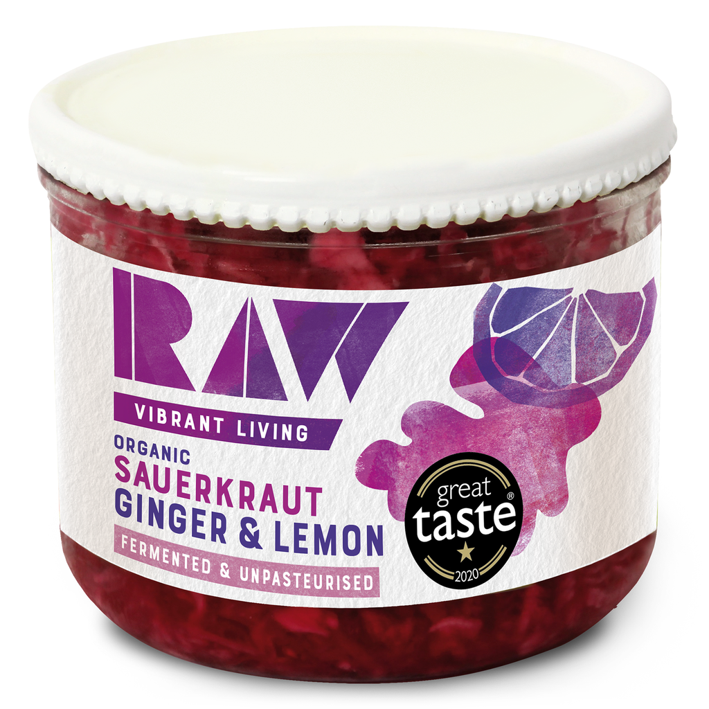 Raw Vibrant Living Organic Veg Jars - Ginger and Lemon Sauerkraut 410g