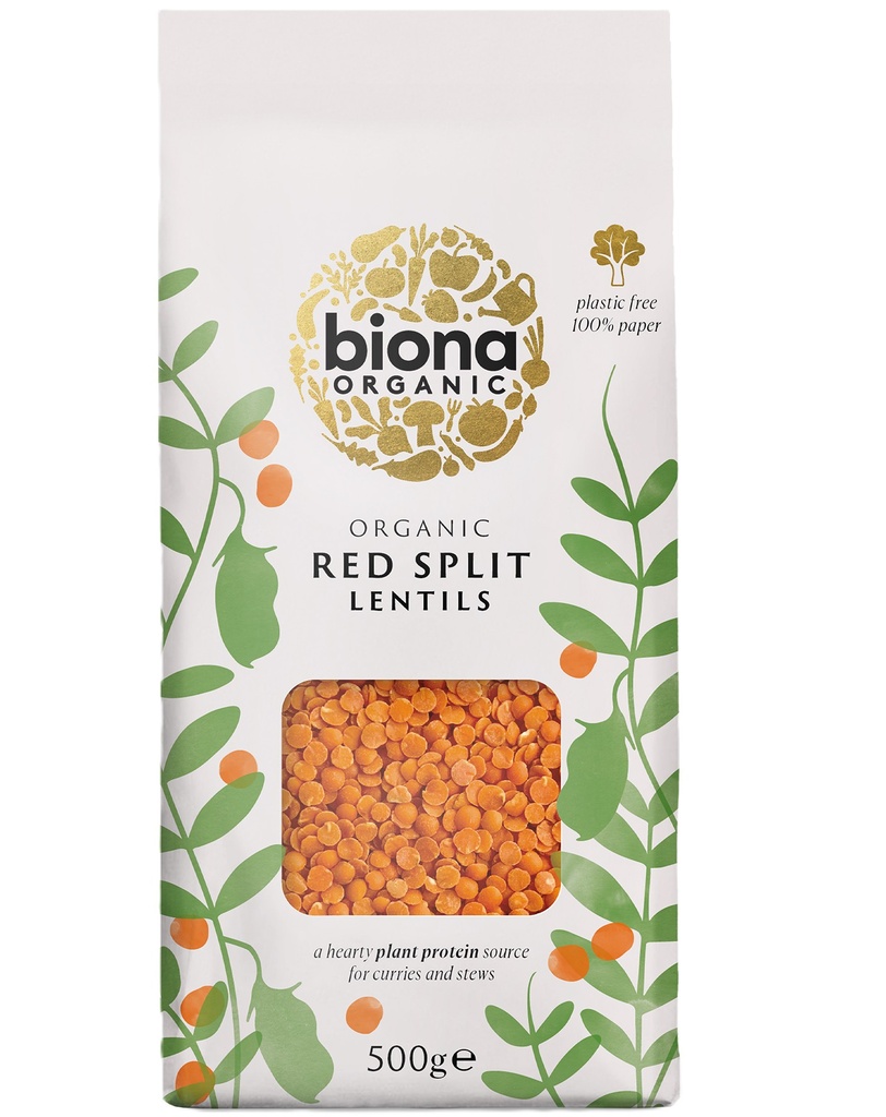 Biona Organic Pulses and Grains - Red Split Lentils X 6 X 500g