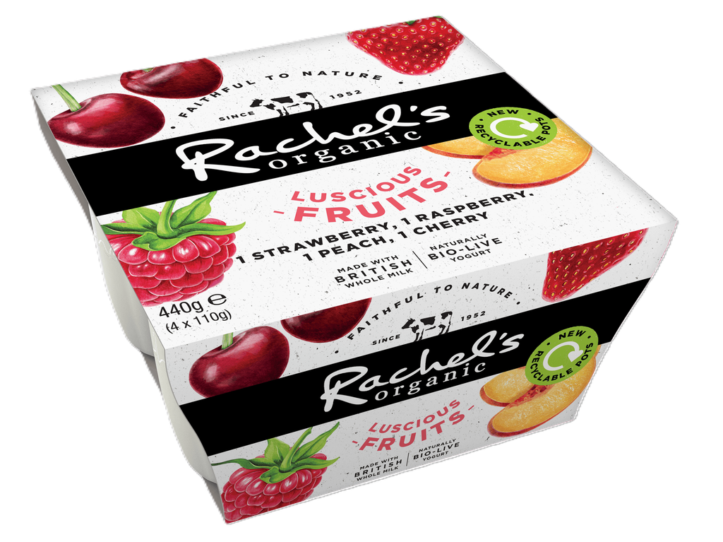 Rachels Organic Yoghurt - SMALL MPK Strawberry Raspberry Cherry Peach (4x110g)